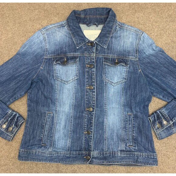 Yessica Jacket Womens XXL Denim Trucker Retro Boyfriend Fitted Stretch Jean - Picture 1 of 9